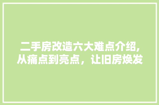 二手房改造六大难点介绍,从痛点到亮点，让旧房焕发新活力