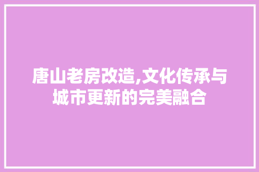 唐山老房改造,文化传承与城市更新的完美融合