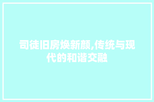 司徒旧房焕新颜,传统与现代的和谐交融