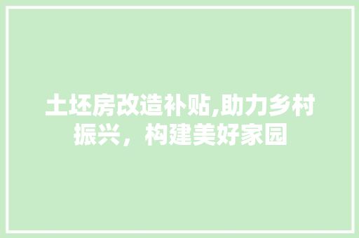 土坯房改造补贴,助力乡村振兴，构建美好家园