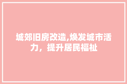 城郊旧房改造,焕发城市活力，提升居民福祉