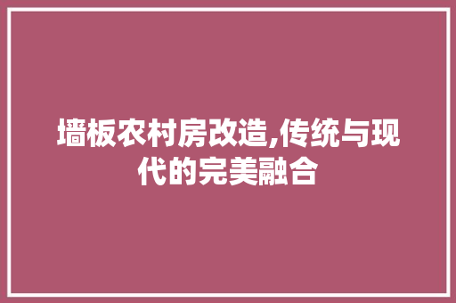 墙板农村房改造,传统与现代的完美融合