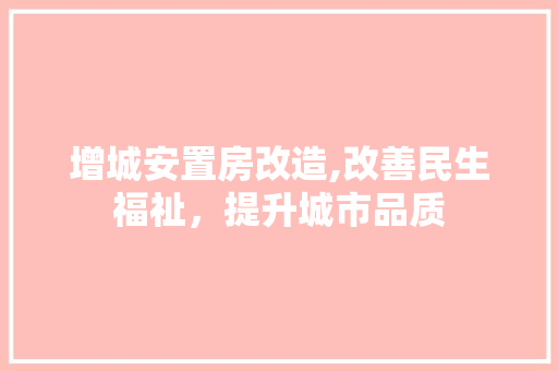 增城安置房改造,改善民生福祉，提升城市品质
