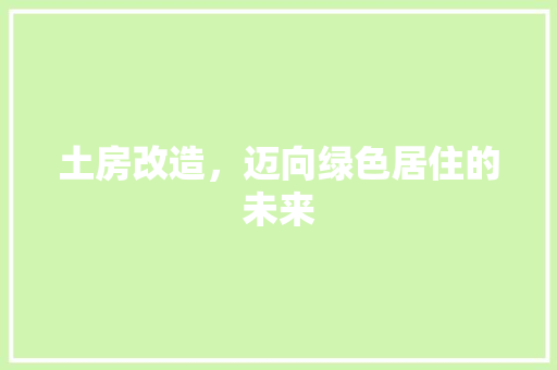 土房改造，迈向绿色居住的未来