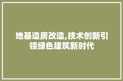 地基造房改造,技术创新引领绿色建筑新时代