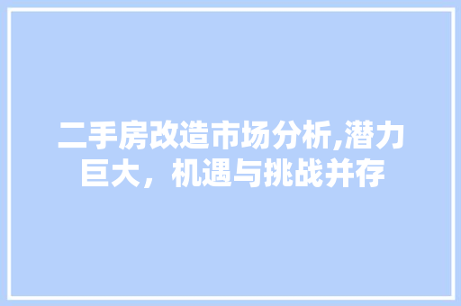 二手房改造市场分析,潜力巨大，机遇与挑战并存