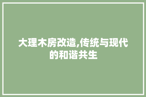 大理木房改造,传统与现代的和谐共生