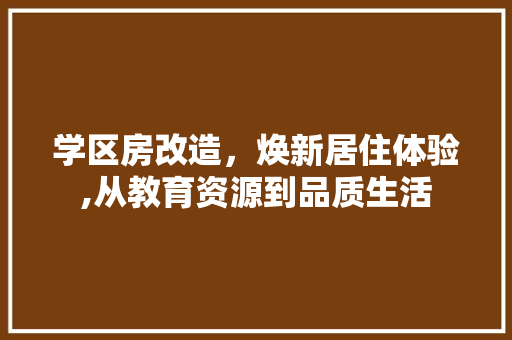 学区房改造，焕新居住体验,从教育资源到品质生活