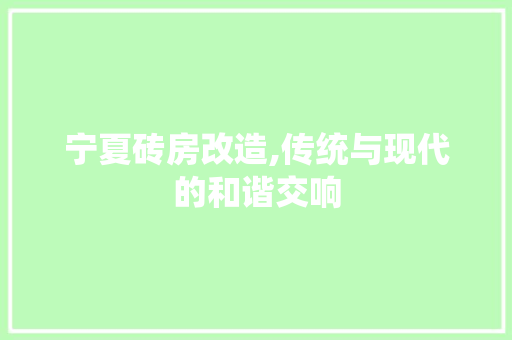 宁夏砖房改造,传统与现代的和谐交响
