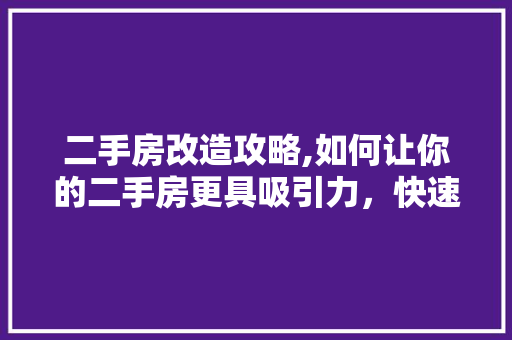 二手房改造攻略,如何让你的二手房更具吸引力，快速成交