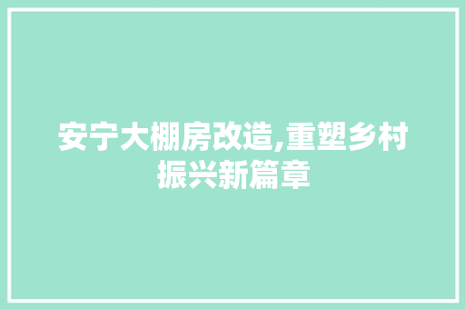 安宁大棚房改造,重塑乡村振兴新篇章