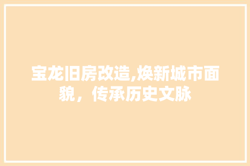 宝龙旧房改造,焕新城市面貌，传承历史文脉