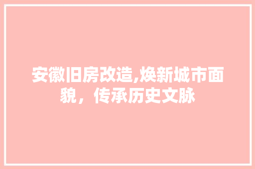 安徽旧房改造,焕新城市面貌，传承历史文脉