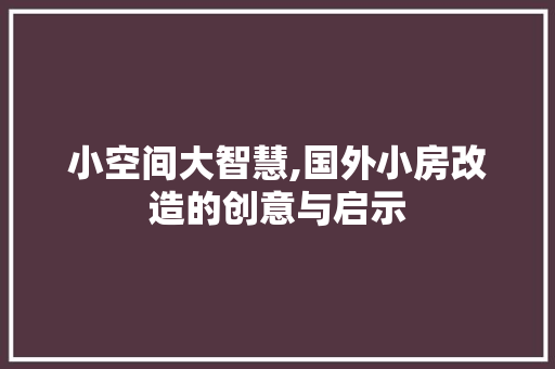 小空间大智慧,国外小房改造的创意与启示