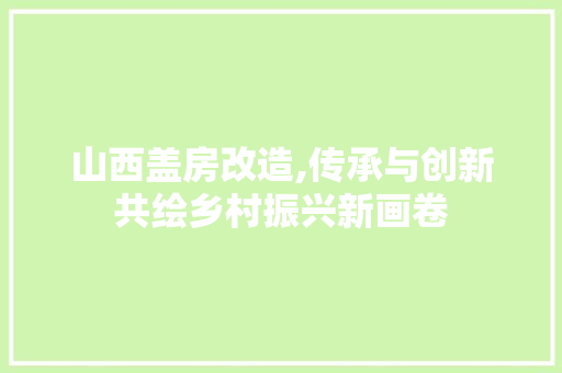 山西盖房改造,传承与创新共绘乡村振兴新画卷