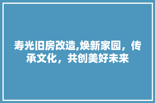 寿光旧房改造,焕新家园，传承文化，共创美好未来
