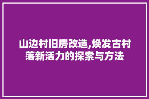 山边村旧房改造,焕发古村落新活力的探索与方法