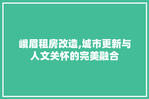 峨眉租房改造,城市更新与人文关怀的完美融合 景观设计
