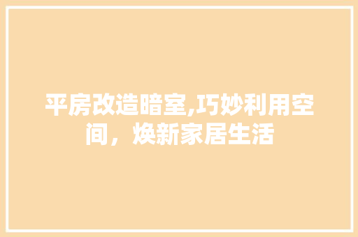 平房改造暗室,巧妙利用空间，焕新家居生活 装修攻略
