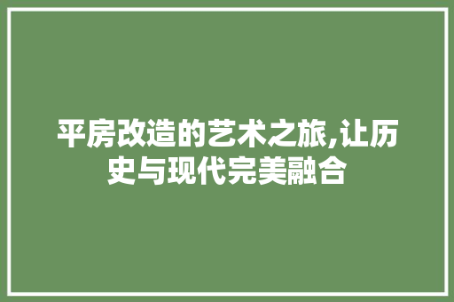 平房改造的艺术之旅,让历史与现代完美融合