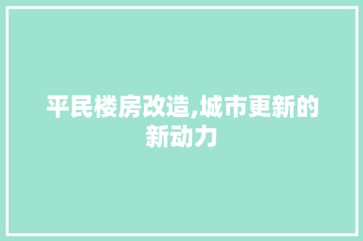 平民楼房改造,城市更新的新动力
