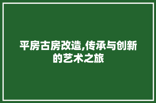 平房古房改造,传承与创新的艺术之旅