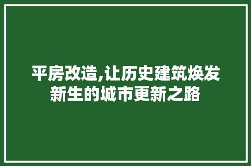 平房改造,让历史建筑焕发新生的城市更新之路