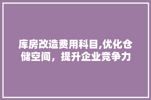 库房改造费用科目,优化仓储空间，提升企业竞争力