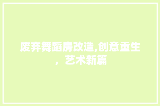 废弃舞蹈房改造,创意重生，艺术新篇