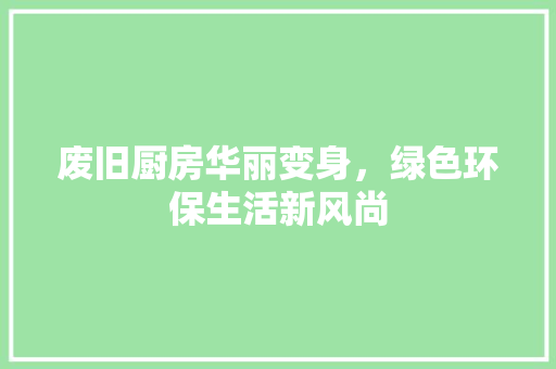 废旧厨房华丽变身，绿色环保生活新风尚