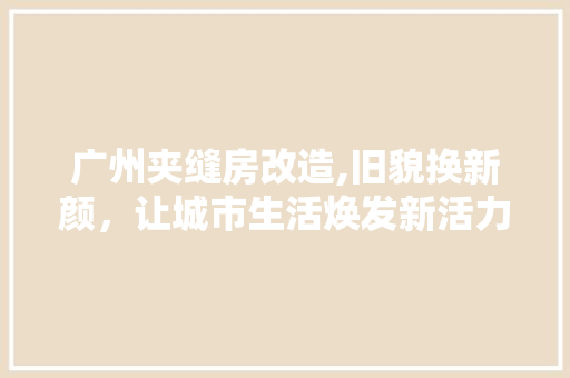 广州夹缝房改造,旧貌换新颜，让城市生活焕发新活力