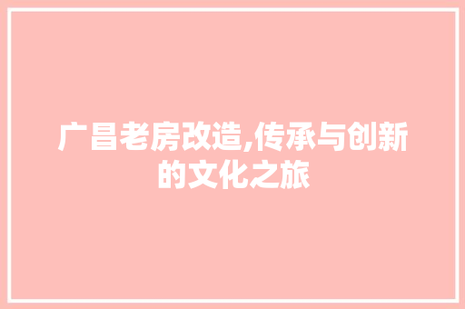 广昌老房改造,传承与创新的文化之旅 装修材料