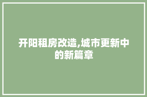 开阳租房改造,城市更新中的新篇章