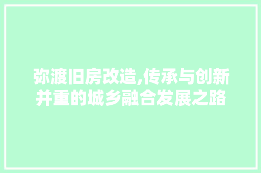 弥渡旧房改造,传承与创新并重的城乡融合发展之路