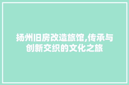 扬州旧房改造旅馆,传承与创新交织的文化之旅 装修材料
