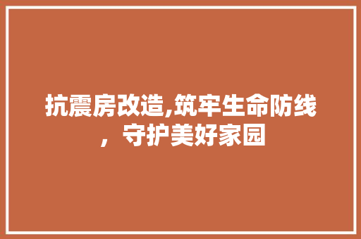 抗震房改造,筑牢生命防线，守护美好家园