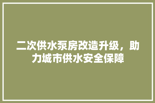 二次供水泵房改造升级，助力城市供水安全保障