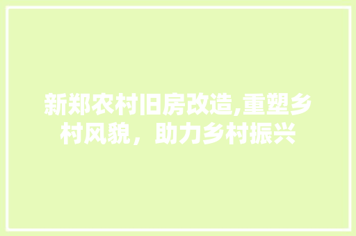新郑农村旧房改造,重塑乡村风貌，助力乡村振兴