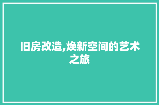 旧房改造,焕新空间的艺术之旅