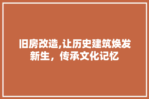 旧房改造,让历史建筑焕发新生，传承文化记忆 装修攻略