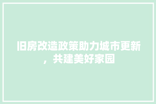 旧房改造政策助力城市更新，共建美好家园