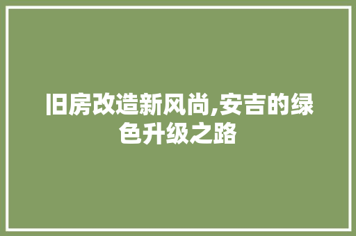 旧房改造新风尚,安吉的绿色升级之路