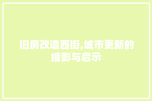 旧房改造西街,城市更新的缩影与启示 装修攻略