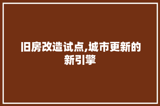 旧房改造试点,城市更新的新引擎