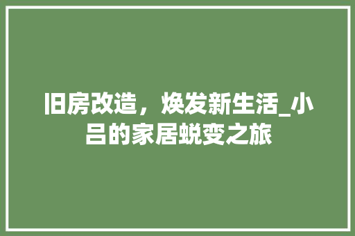 旧房改造，焕发新生活_小吕的家居蜕变之旅 装修攻略
