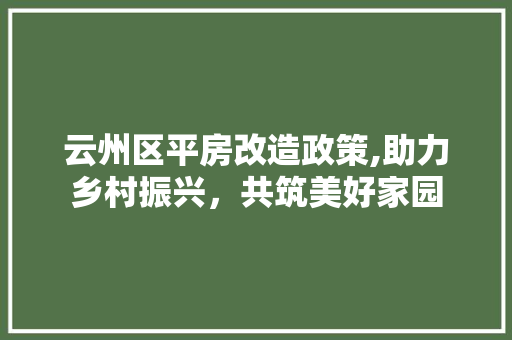 云州区平房改造政策,助力乡村振兴，共筑美好家园