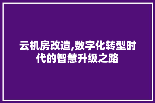 云机房改造,数字化转型时代的智慧升级之路 装修攻略
