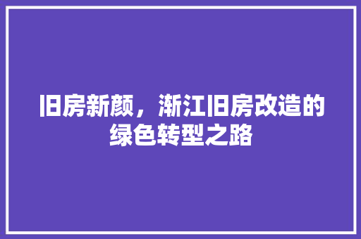 旧房新颜，渐江旧房改造的绿色转型之路
