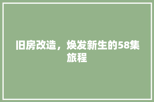 旧房改造，焕发新生的58集旅程