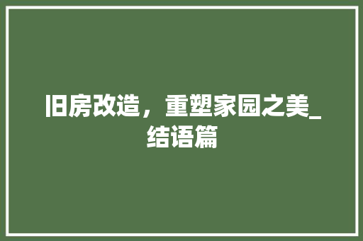 旧房改造，重塑家园之美_结语篇